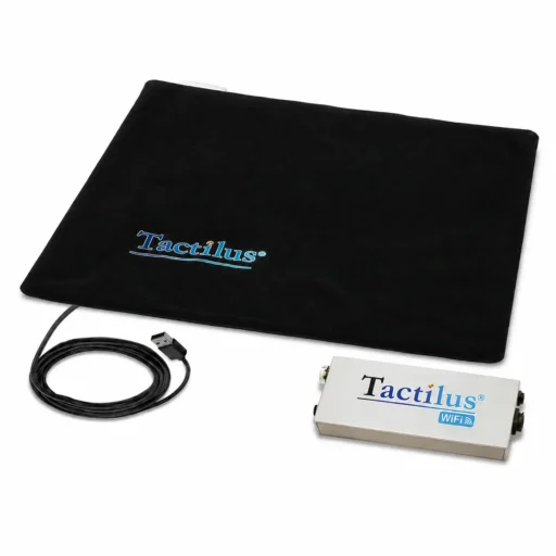 Angled view of the Tactilus pressure mapping sensor mat and WiFi module